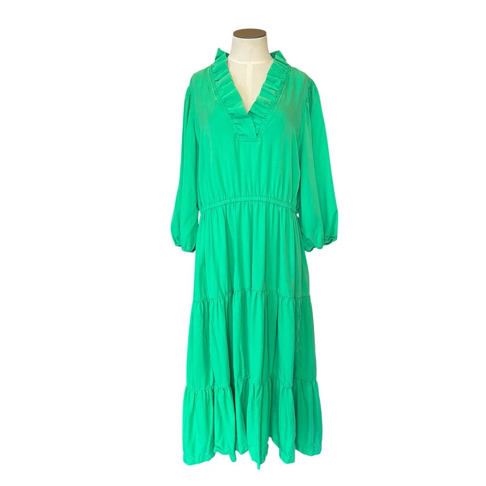 Crown & Ivy Green Boho Peasant Prairie Ruffle Tiered Midi Dress Plus Sz 1X
